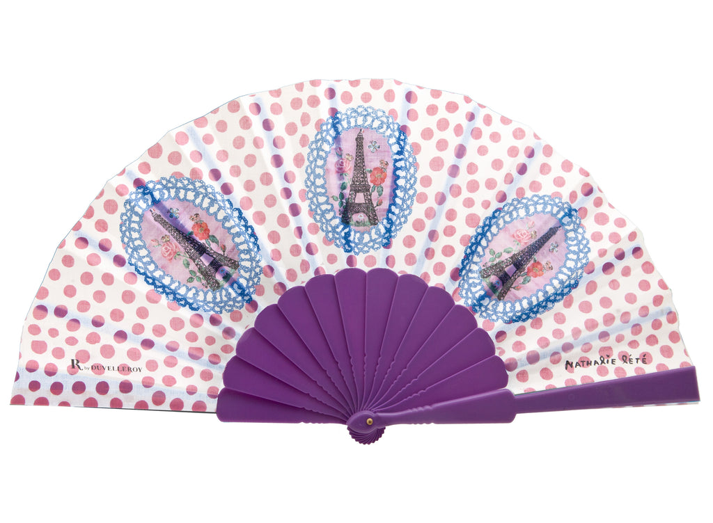 Purple Eiffel Tower hand-fan Nathalie Lete by DUVELLEROY Paris 1827 made in FRANCE