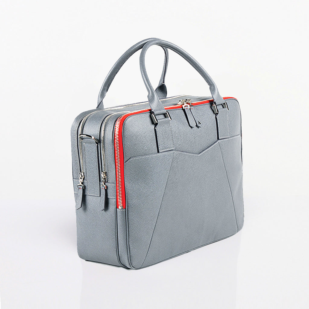 Made in FRANCE Saint Paul Luxury Briefcase in Grey Calfskin Leather by Anonyme Paris