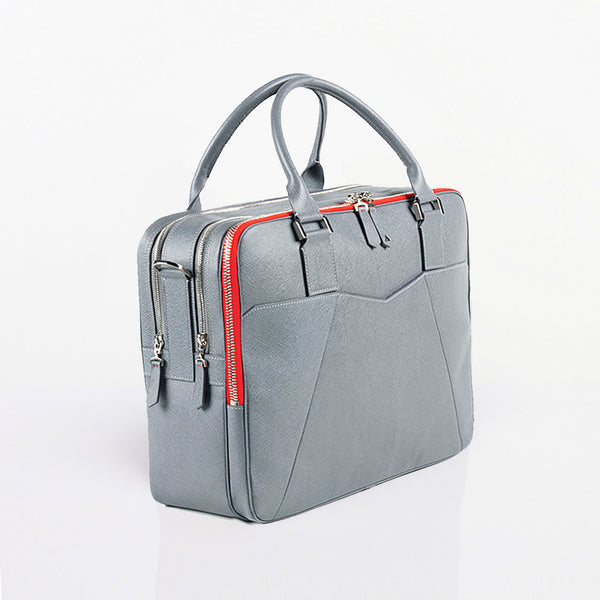 Made in FRANCE Saint Paul Luxury Briefcase in Grey Calfskin Leather by Anonyme Paris