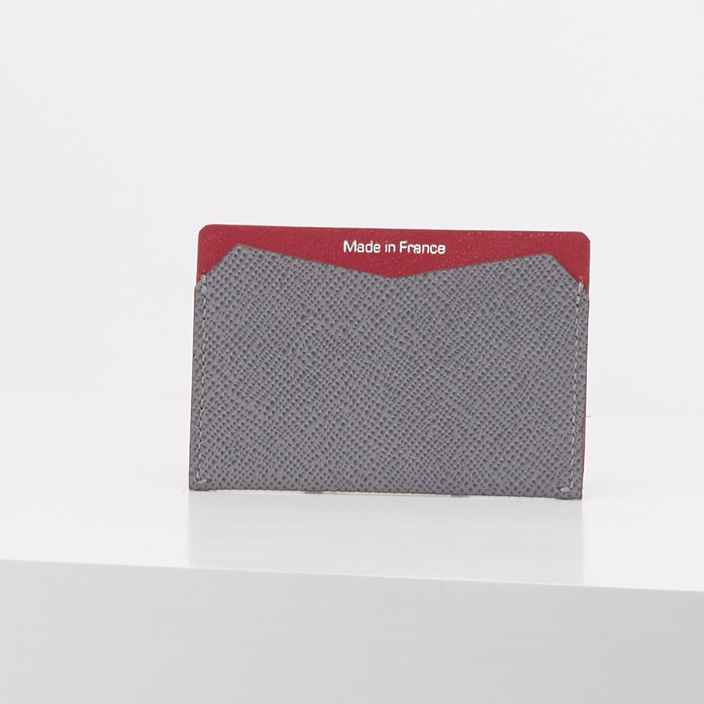 Made in FRANCE Victoire Credit Card Holder in Grey Goatskin (2