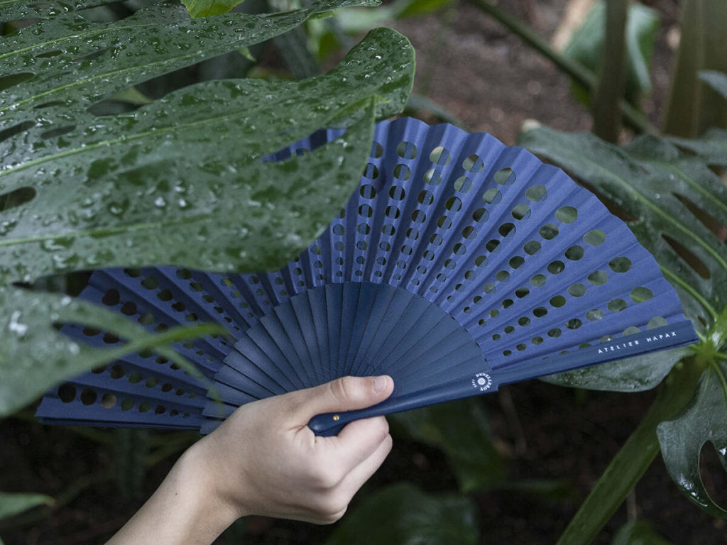 Blue See-Through hand-fan Atelier Hapax by DUVELLEROY Paris 1827 made in FRANCE