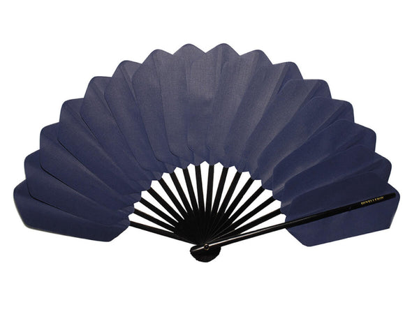 Blue Palmette cotton and Bokapi wood hand fan by DUVELLEROY PARIS 1827 made in FRANCE